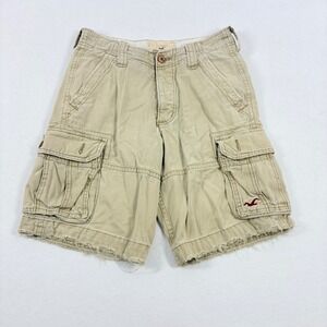 Hollister Y2K Mens 29 Khaki Cargo Shorts Baggy Grunge Punk Preppy Distressed